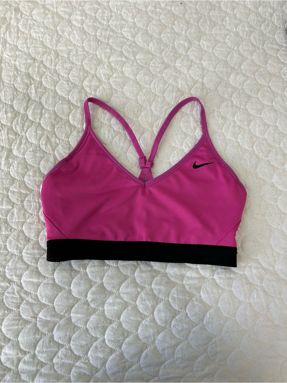 Nike Magenta Racerback Sports Bra with Black Band and Spaghetti Straps